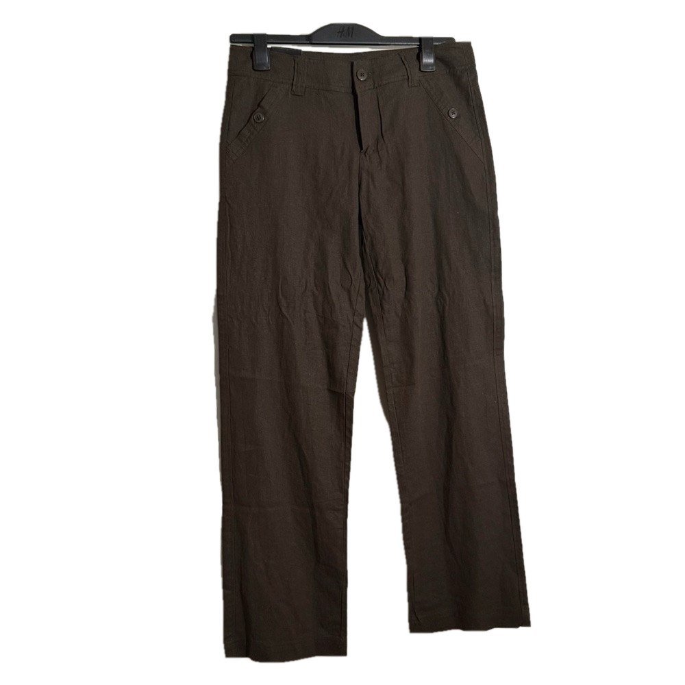 Nicole Miller women’s chocolate brown linen career straight leg casual pants 6
